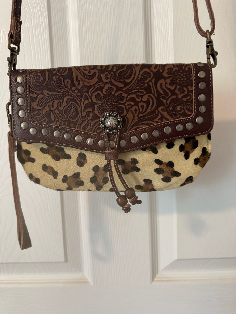 Myra Bag Brown Leather & Leopard Print Crossbody Bag